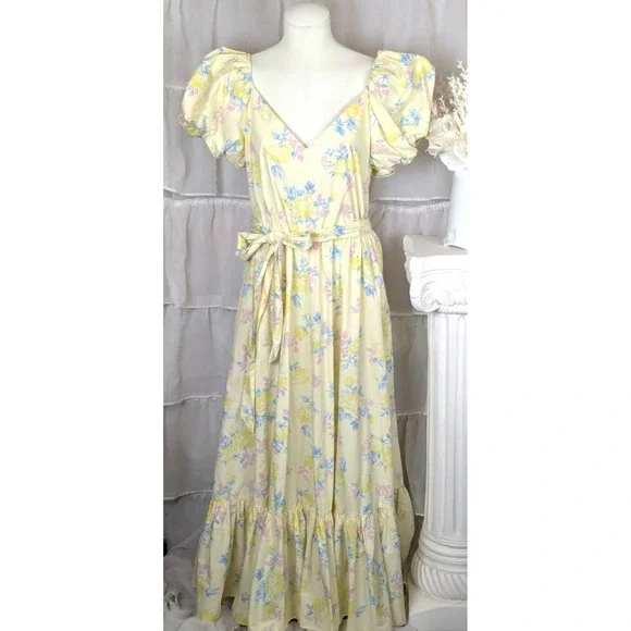 LoveShackFancy x Target Ines Yellow Floral Romantic Cottagecore Midi Dress 8 - Picture 5 of 14